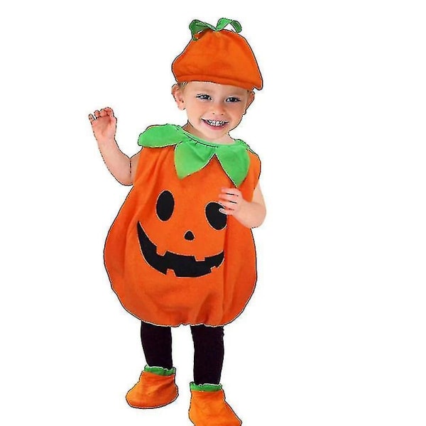 1 set Halloween kostym Baby Pumpkin Romper Body med hatt Skor Jumpsuit Outfit 90CM