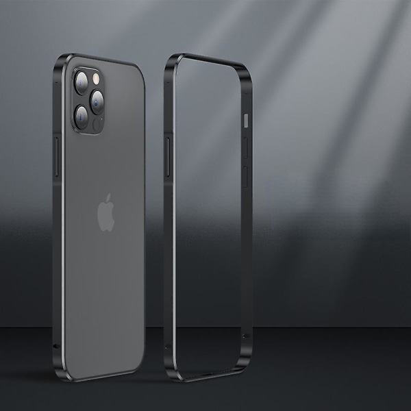 For Iphone 15 Pro aluminiumsramme Metallstøtfangerramme Slim hardt etui, 15 Pro metallrammerustning med myk indre støtfanger Black