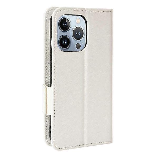 Etui til iPhone 16 Pro Max PU-læder med side-spænde, kortholder, pung og magnet White