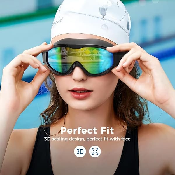 2-pack Anti-fog Swimming Goggles, 180° Panoramic View, Comfortable Waterproof Silicone Goggles with UV Protection Set3