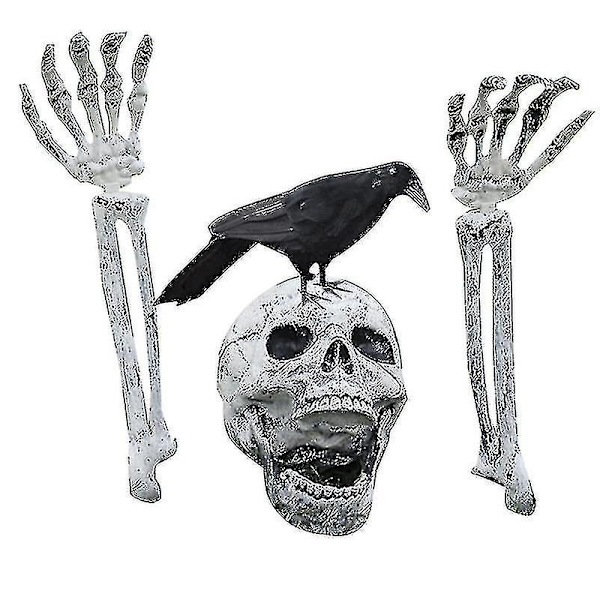 Realisttiska Skelettpinnar och Kråka Halloween Dekorationer för Gräsmatta Pinnar Trädgård Halloween Skelett
