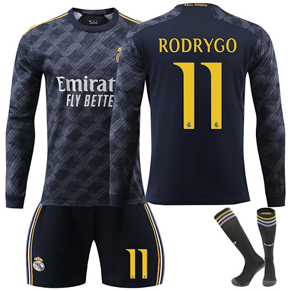 Real Madrid Udebane Langærmet Fodboldtrøje til Børn, Fodboldtøj Sæt 23-24 Nr. 11 Rodrygo No.11 Rodrygo No.11 Rodrygo XXL