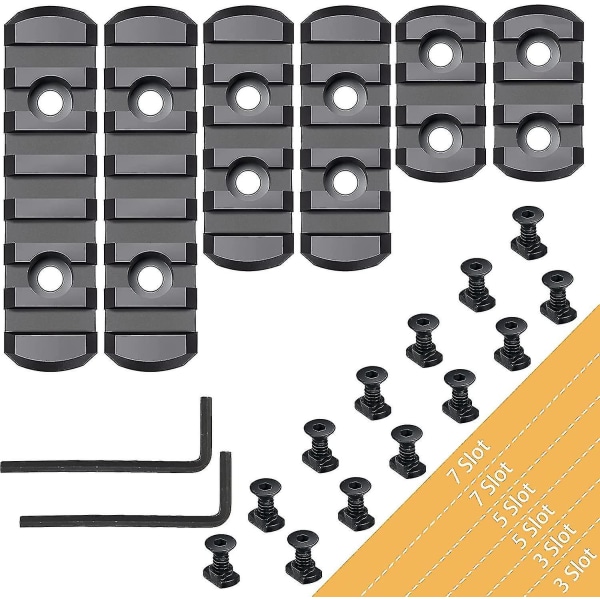 Picatinny Rails Set, 3,3,5,5,7,7 spår aluminium Mlock Picatinny Rail Sektion Tillbehör med 13 T-muttrar & 13 skruvar & insexnyckel