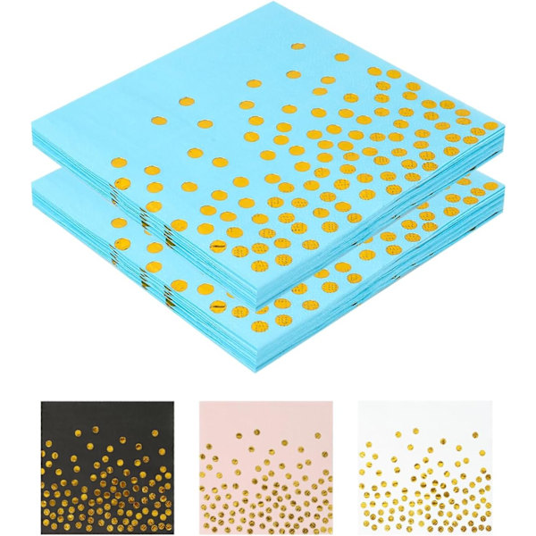 40 stk. 13 tommer Guld Polka Dot Papirservietter, Cocktail Servietter, Festlige Servietter, Bryllupsservietter, Blå og Guld Servietter, Servietter til Bryllupsjubilæum