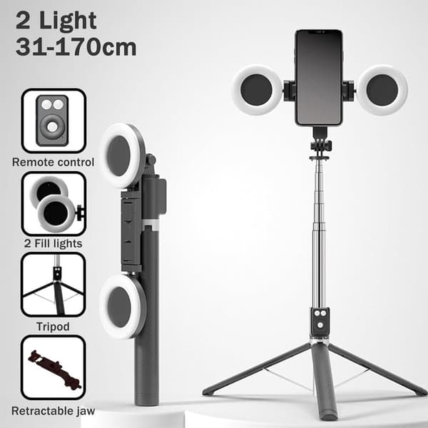 Selfie Stick Tripod with Fill Light, Phone Selfie Stick, Durable Stainless Steel Design, Bluetooth Remote Control and Stable Tripod Support