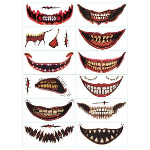 Halloween 12 kpl Tatuoinnit Tarrat Makeu Väliaikainen vedensiirtopaperi Erikoistyylinen juhlapilkku