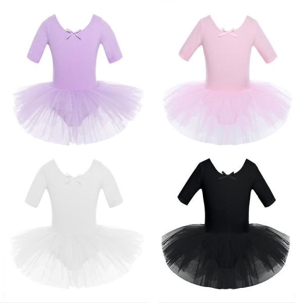 Halve ærmer Bomuld Dance Ballet Dress, Gymnastik Dancewear Black 2-3