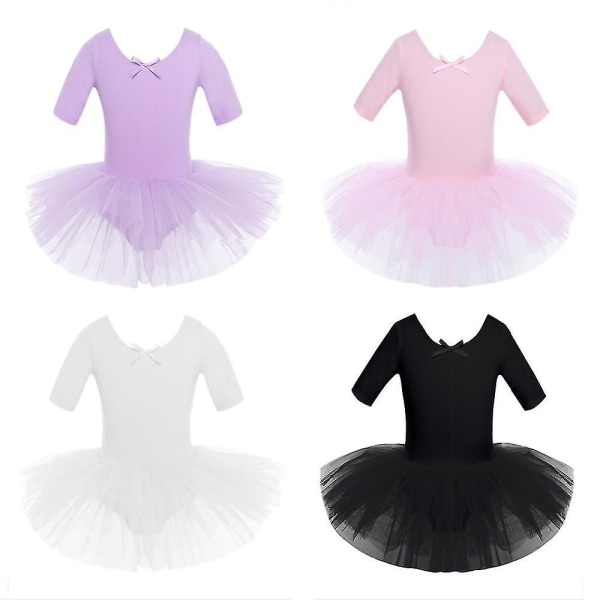 Halve ermer Cotton Dance Ballet Dress, Gymnastikk Danseklær Purple 4-5