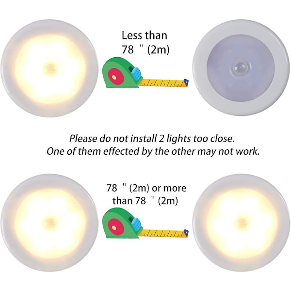 Trådlöst LED-ljus med rörelsesensor för garderob, trappor, hall, kök, sovrum (3st) (vit