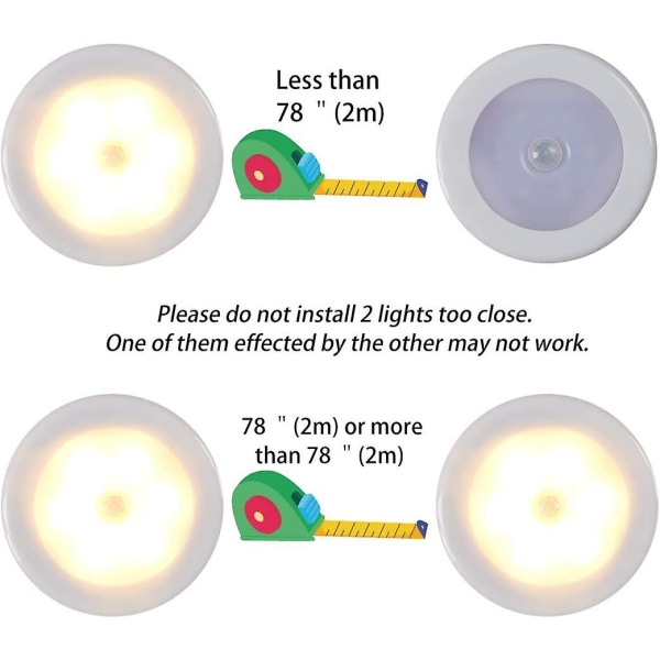 Trådløst LED-lys med bevegelsessensor for skap, trapper, gang, kjøkken, soverom (3 stk) (hvitt)