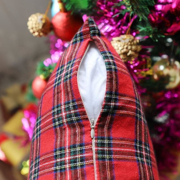 Sztxj sett med 2 julen skotsk tartan rutete putetrekk Polyester putetrekk for gårdshus hjemmeinnredning rød og grønn, 18" X 18"