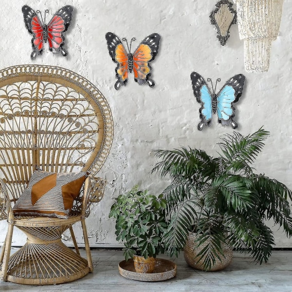Hage sommerfugl 3 stykker - utendørs skur gjerde metall sommerfugl vegg kunst dekor