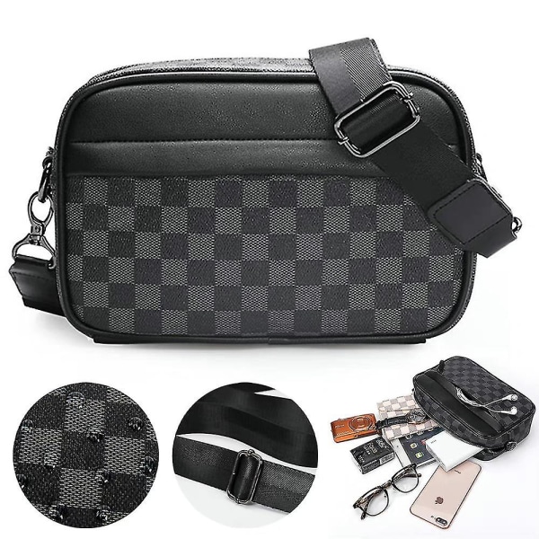 Miesten PVC-olkalaukku, ruudullinen olkalaukku Crossbody koululaukku