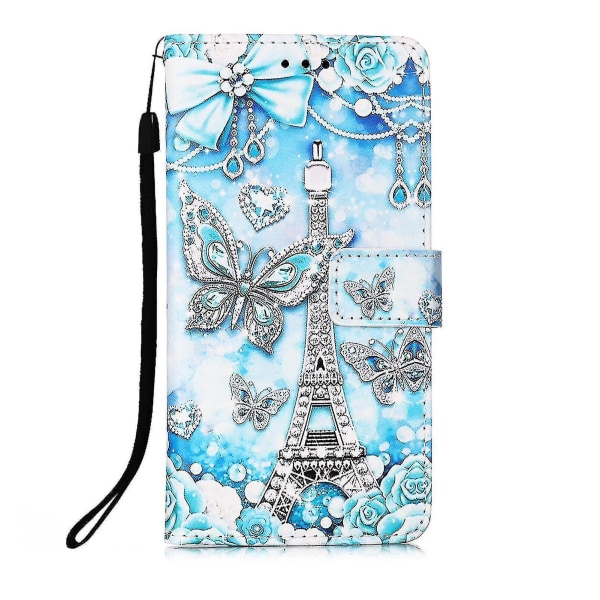 Yhteensopiva Samsung Galaxy S21 Ultra Case Nahkaisen Flip Lompakon cover kanssa, jossa on korttipaikan pidike Kickstand-kuvio - Tower Butterfly