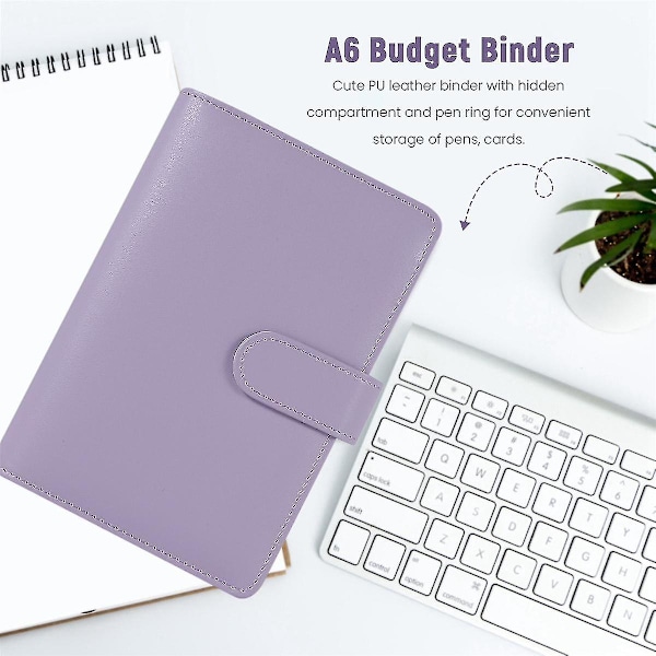 A6 Budget Binder med Lynlåsekonvolutter, Budgetplanlægger Bog Organizer, Kontanter Konvolutter til Budgettering Lilla Ny