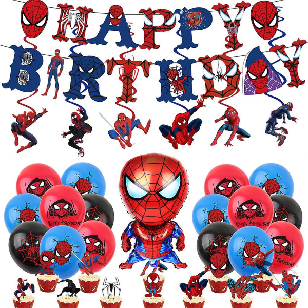 Spider-man tema tillykke med fødselsdagen fest dekoration ballon banner kage toppers sæt