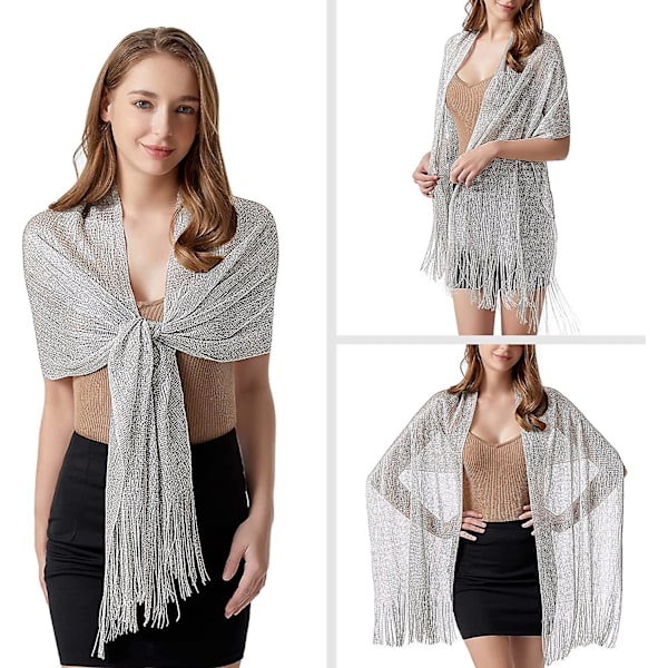Glittrande Sjalar och Omslag för Kvinnor Silver Sjal Metallisk Scarf För Lmell Brud