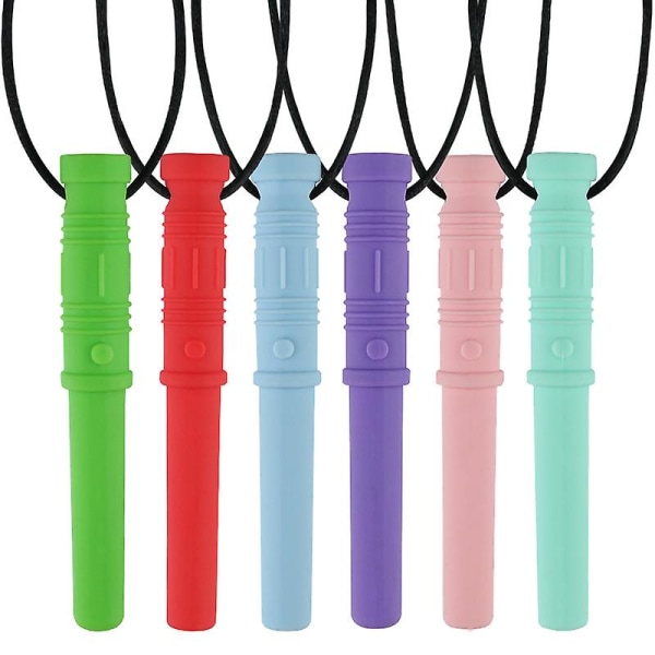6 stk Sensoriske tyggekrave tandstikkere (rød + grøn + mint + himmelblå + pink + lilla) 1 stk.