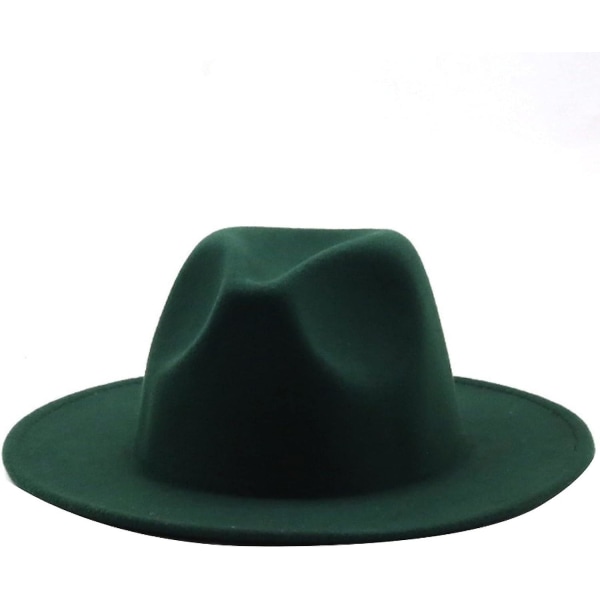 Kvinder Mænd Filt Fedora Hat Uld Vintage Gangster Trilby Med Bred Skygge Gentleman Lady Winter Simple Jazz Caps Green02 small