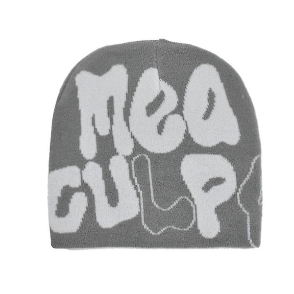2023 Ny Strikkede Beanies Hat Mænd Kvinder Paragraf Kvalitet Cap Mea Culpa Y2k Varmt Mode Hundrede Tag Kold Hat Til Kvinder Hatte Light Grey 2