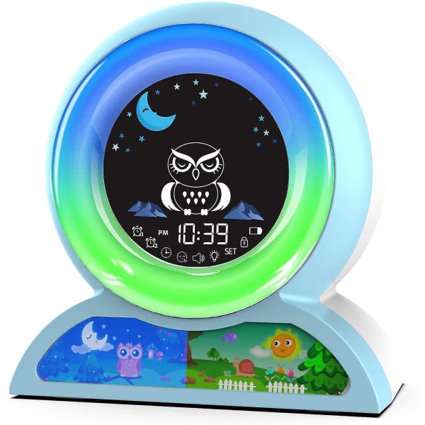 Børnevækkeur, digitalt dobbeltvækkeur til børn Drenge Piger soveværelse, børns søvntræner, sovelydmaskine med 5 farver natlys