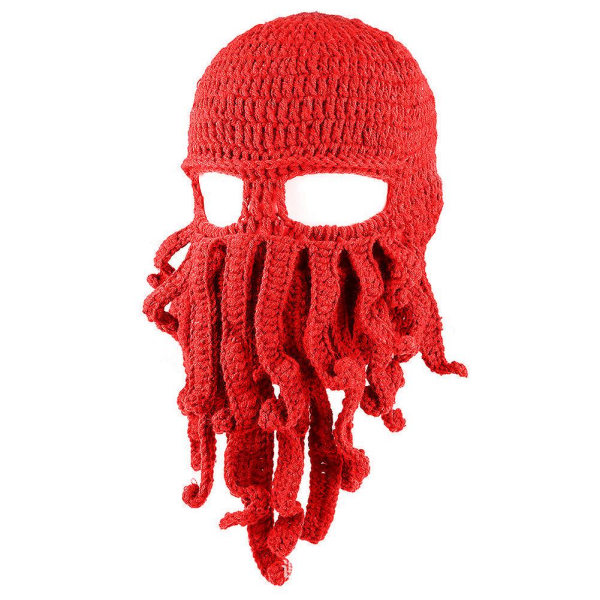 Winter Octopus Beanie Strikket Lue Kreativ Ski Mask Skjegghetter Varme Piratluer Red