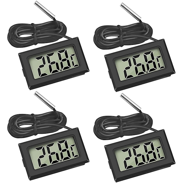 4x Digital LCD Termometer Temperaturmåler Med Ekstern Sonde Til Køleskab Fryser Køleskab Akvarium (4x Sort)