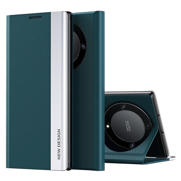 Kompatibel Honor Magic 5 Lite 5g /x9a 5g galvanisering Pu Läder Flip Stand Cover Phone case-i Green