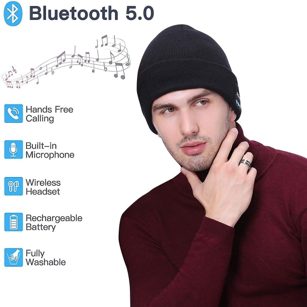 Opgraderet Bluetooth Beanies Music Hat Winter Strik Cap Trådløse hovedtelefoner Musical