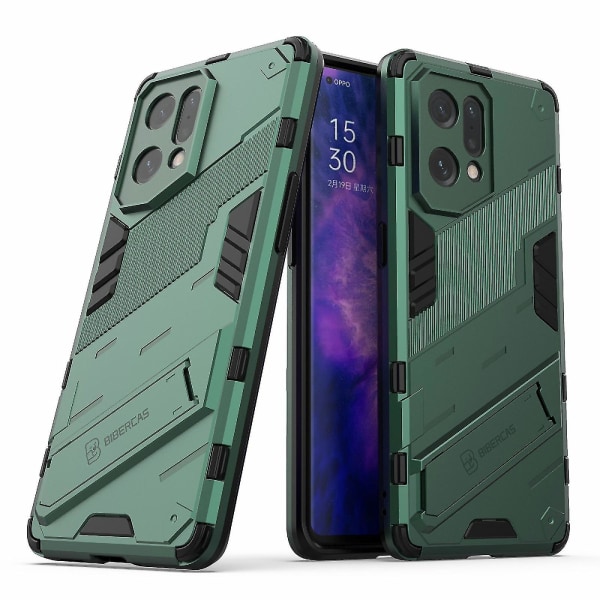 För Oppo Find X5 Välskyddad anti-scratch Hård PC + Soft Tpu Phone case Kickstand Cover - Svart Green