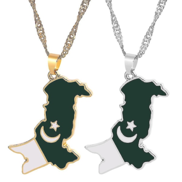 2stk rustfrit stål halskæde smykker, Pakistan kort vedhæng, modetilbehør til mænd og kvinder, bedste gaver til familie eller venner