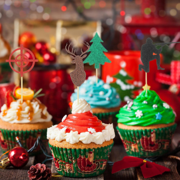 12 kpl Syntymäpäiväkakun koristelu Metsästysteema Cupcake Topper Syntymäpäiväkakkupäällinen