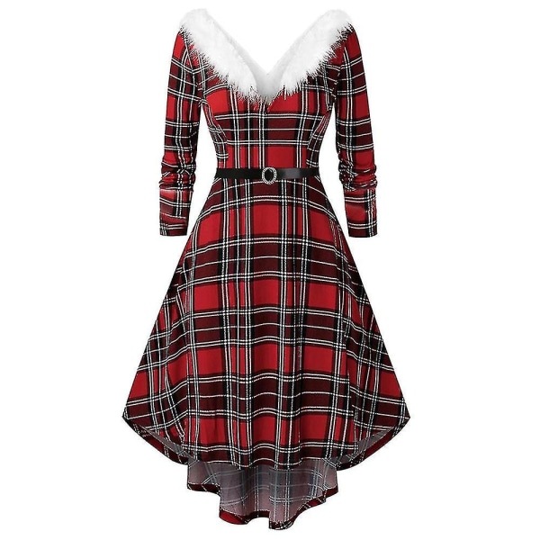 Kvinders Fru Julemand Jul Fancy Dress Voksen Dame Xmas Party Kostume Black and Red Check 2XL