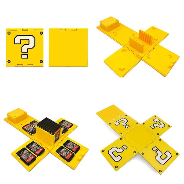 Spilopbevaringsboks til Nintendo Switch spilkort 16 kortpladser Cube Case Foldbar Question Block