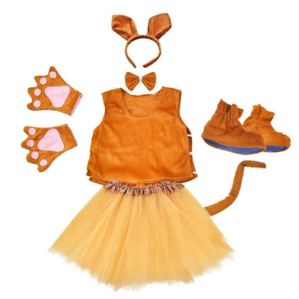 Känguru Cosplay Kostym för Barn Pojkar Flickor Födelsedagsfest Hårband Kläder Skor Svans Tutu Klänning för Halloween Maskerad 5 sets 90cm-125cm