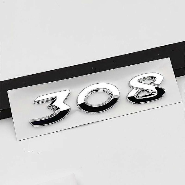 3D Abs Svart Krom 308 Logotyp Bokstäver Bagageutrymme Emblem Badge För Peugeot 308 Sw Cc Klistermärke Nummer Dekorationer