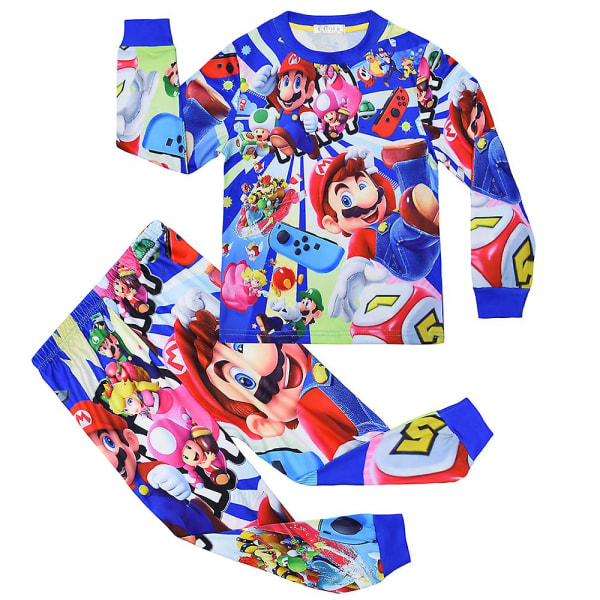 4-9 år børn Super Mario Bros Pyjamassæt Pjs Nattøj Pyjamas Outfits Gaver C 8-9Years