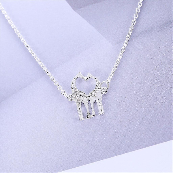 Dubbel Giraff Halsband Hänge Enkelt Kärlekshjärta Djurhalsband Silver Silver
