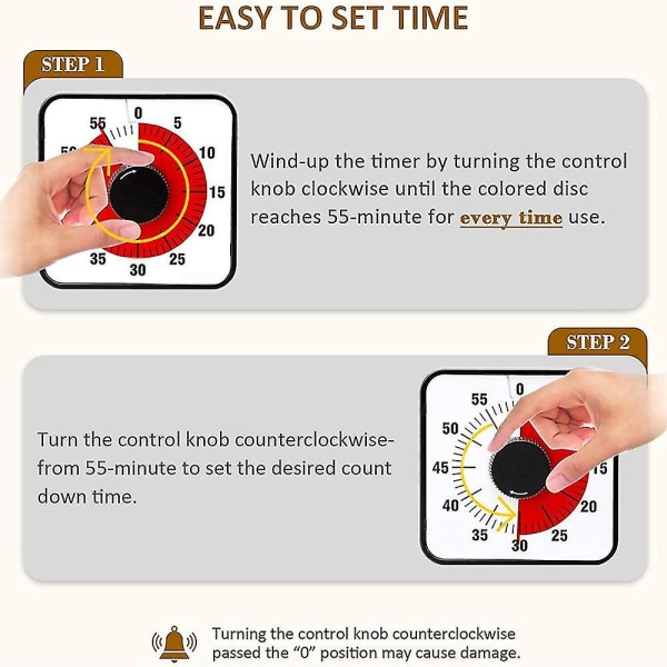 Visuell nedräkningstimer, överdimensionerad visuell timer för klassrum för barn och vuxna, hållbar mekanisk kökstimerklocka