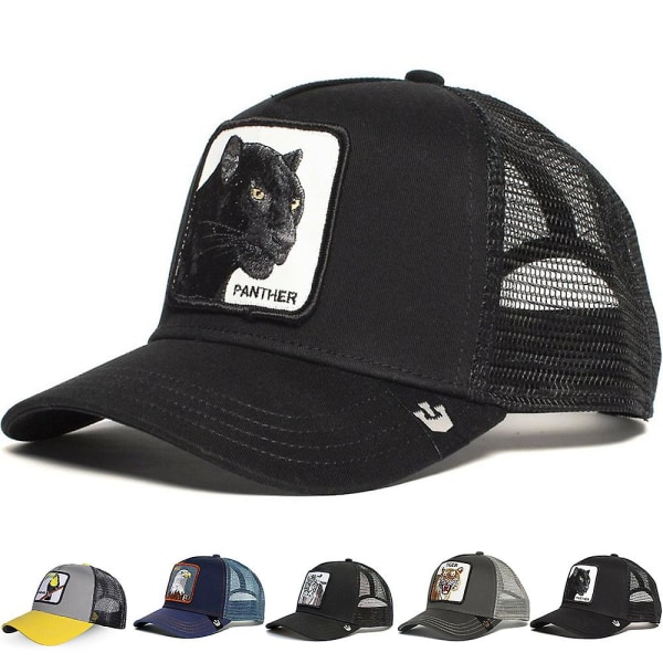 Unisex dyrebroderi Baseballcaps Netting Trucker Hat Snapback Hip Hop Caps Black Tiger