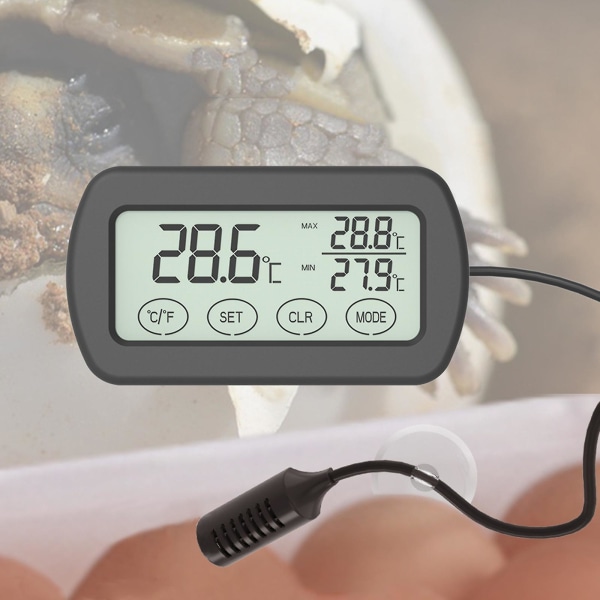 Reptil kjæledyrboks Rugemaskin Eggklekkingstermometer Hygrometer med porbe + berøringsskjerm + alarmfunksjon + maks min. display