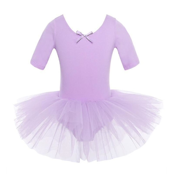 Halve ærmer Bomuld Dance Ballet Dress, Gymnastik Dancewear Pink 4-5