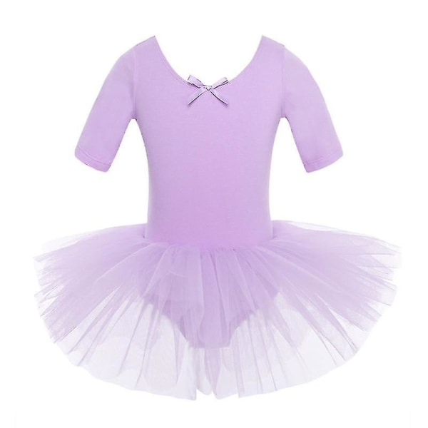 Halve ærmer Bomuld Dance Ballet Dress, Gymnastik Dancewear Purple 2-3