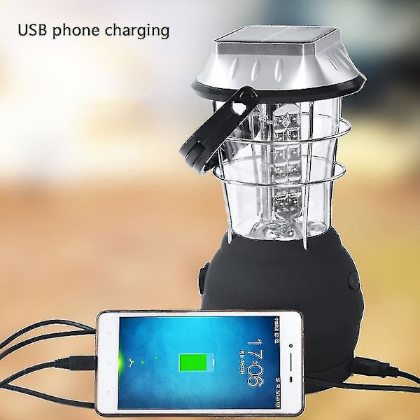 Solcellsdriven Campinglykta med Handvev, Nödlampa med 3 Ljusstyrkelägen, Uppladdningsbar Campinglampa