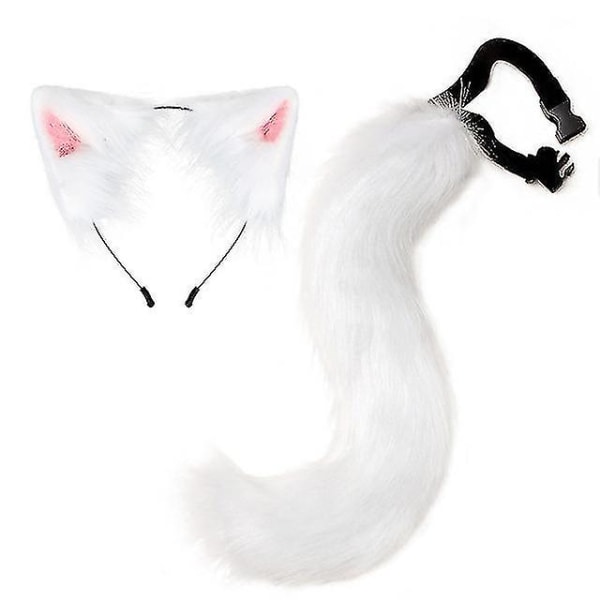 2kpl Fox Cosplay -rekvisiitta Säädettävät Fox Tail -kissan korvat Pääpanta Halloween Carnival Party -asun rekvisiitta White