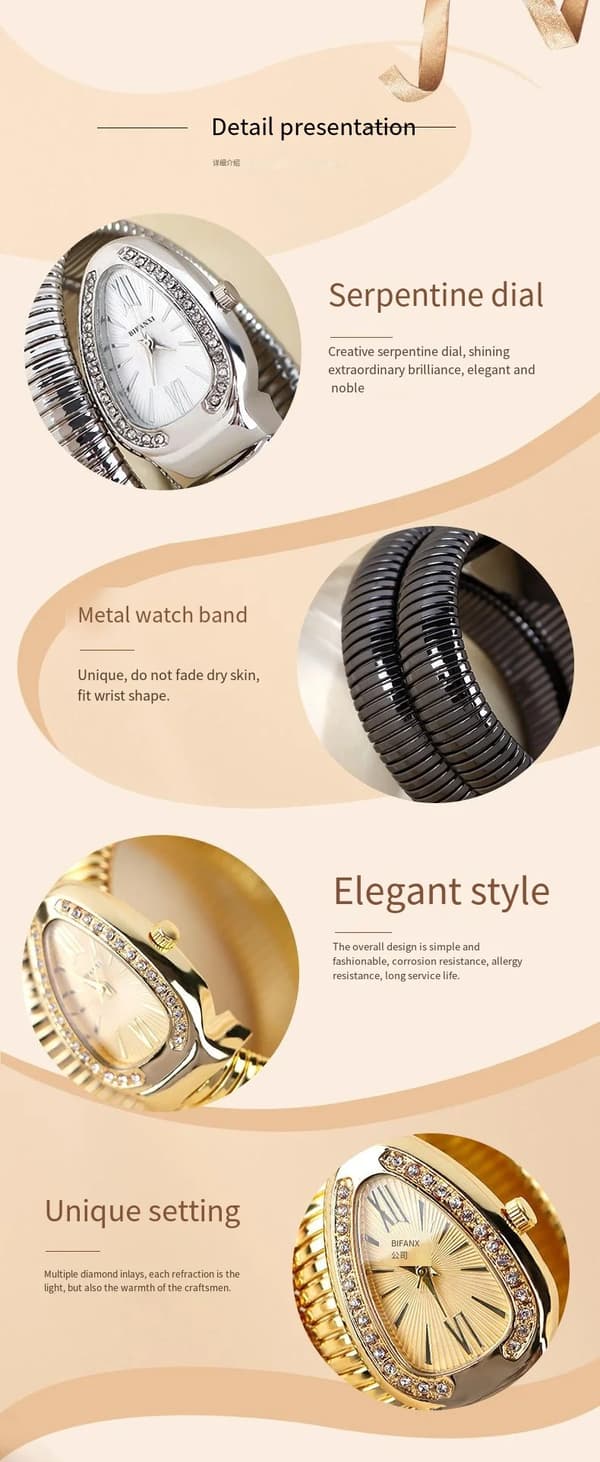 BIFANXI orm klocka, dammode armbandsklocka, kreativ kvartsklocka silver, grön urtavla