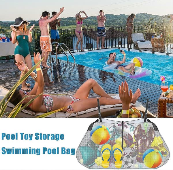 Pool Float Net Opbevaringspose, Mesh Pool Legetøjspose, Legetøjsopbevaring til Pool, Pool Float Net Opbevaringspose med Justerbare Stropper, Foldbar Pool Float Opbevaringsorgan Black