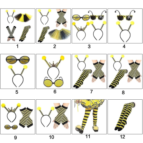 Bee Kostume Sæt Bee Ears Pandebånd Ærme Tutu Brille Sokker Til Børn Voksen Children pantyhose