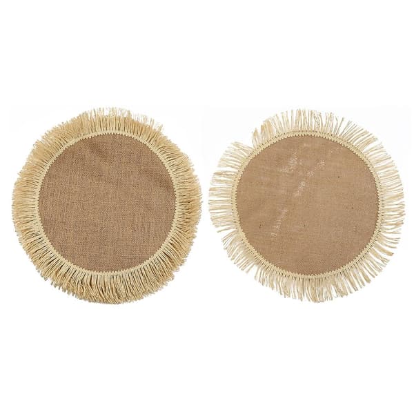 Runde Tassel Bordbrikker Jute Bordmatte Spisebrikker Vaskbare Bordbrikker White