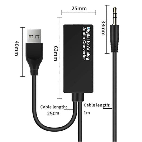 192 kHz Digital til Analog Lydkonverter, DAC Digital Optisk Toslink til Analog 3.5mm Jack Lydkabeladapter